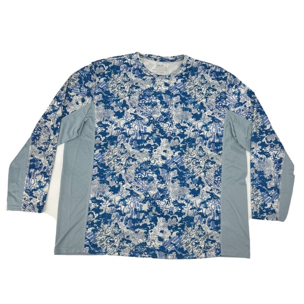 HUK Shirt‎ Mens XXXL Blue Gray White Icon X Tide Change Long Sleeve Fishing NEW